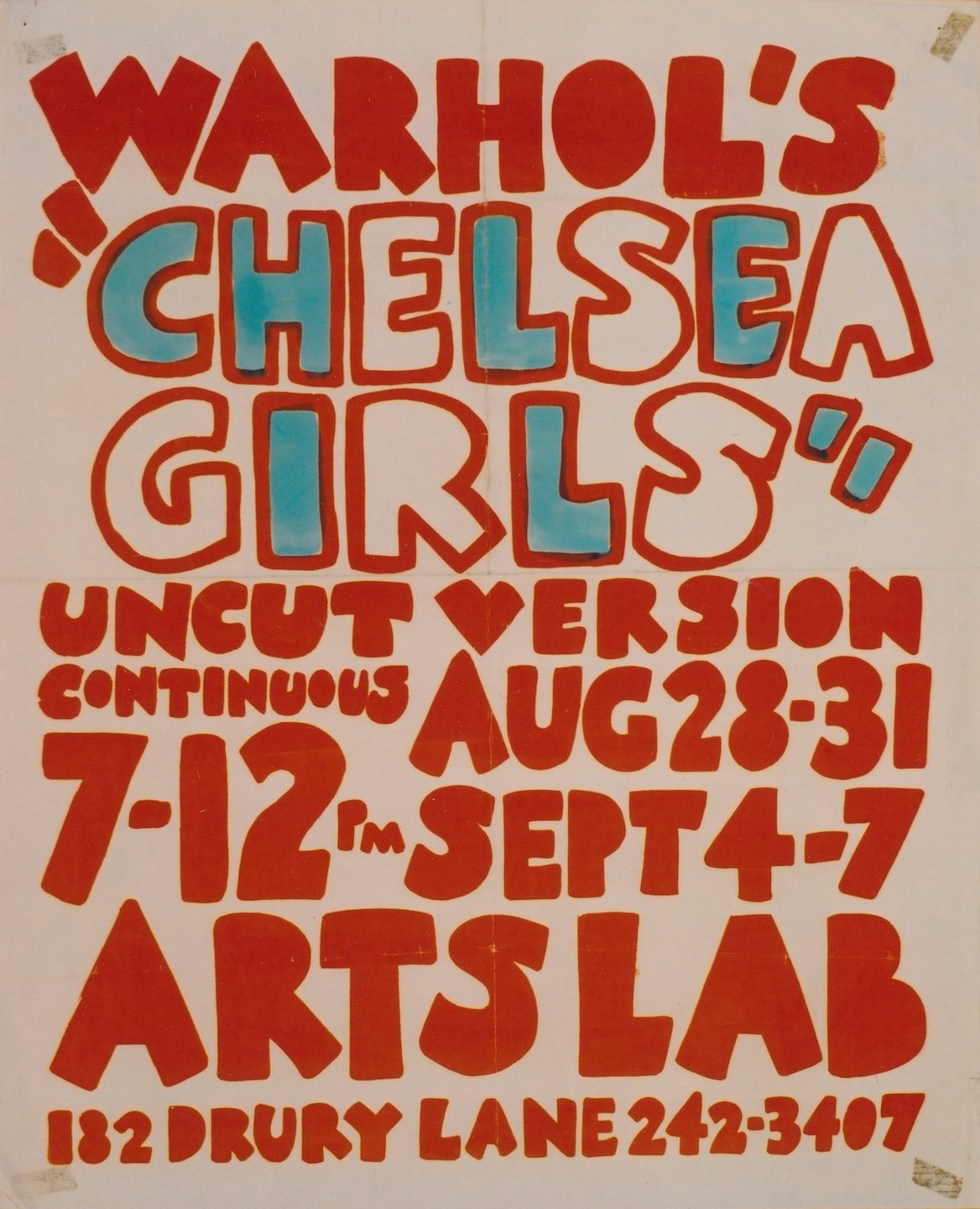 Poster for early screenings of Andy Warhol's Chelsea Girls at the Arts Lab.