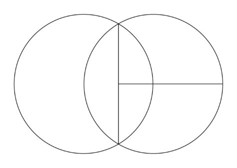 logo of on and for production, two intersecting circles with a t shape in the intersection