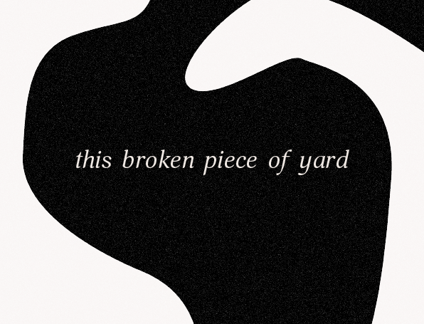An abstract and minimal wavy graphic in black and white. In the middle the caption writes “this broken piece of yard”