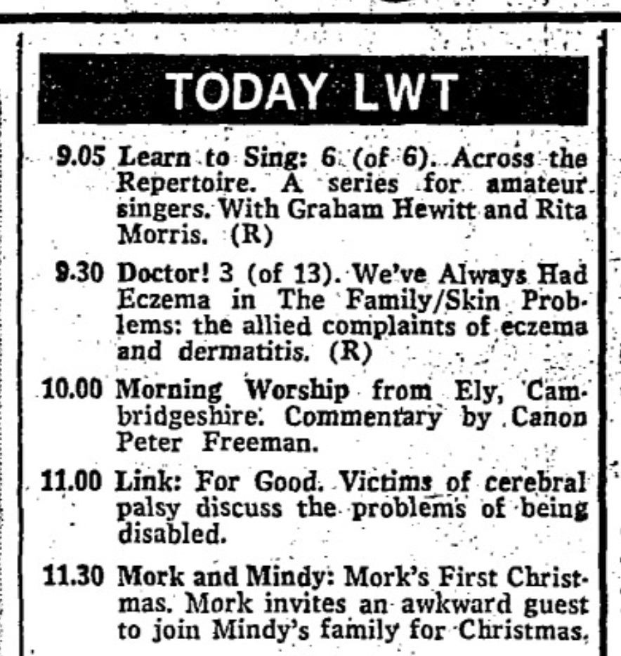 A newspaper clipping shows a schedule of films showing with a sentence description. 