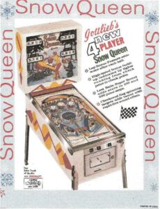 advert for a snow queen themed pinball machine