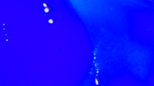 A vivid, electric blue background scattered with a few glowing bubbles. The bubbles have a soft pinkish halo