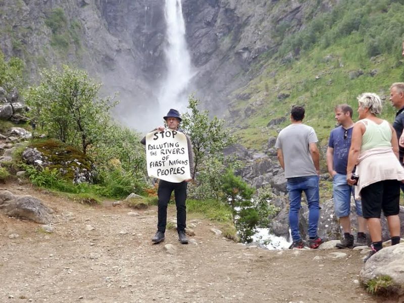 Richard Layzell intervention at Mardalsfossen waterfall in Norway, 2018