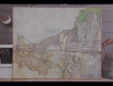 Image of a colage landscape with the words "Afterthoughts of a walk on the Naze"