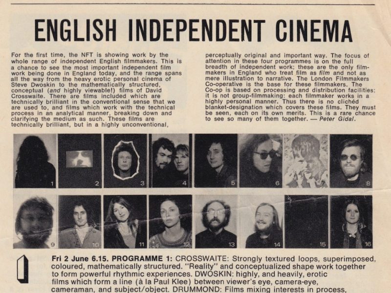 Programme for English Independent Cinema at the NFT, from June - July 1972. (crop)