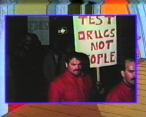 Video still The Pink Pimpernel, John Greyson, 1989.
