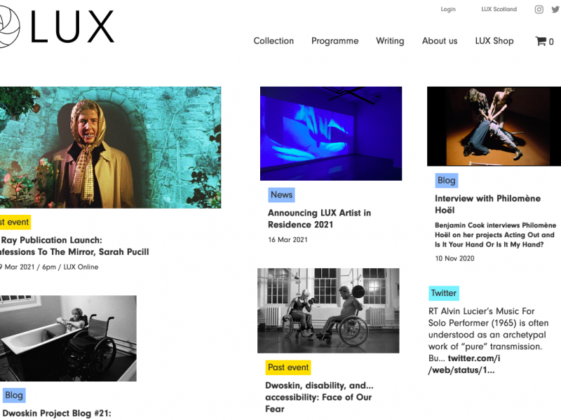 screen shot of the LUX website home page on 23 March 2021