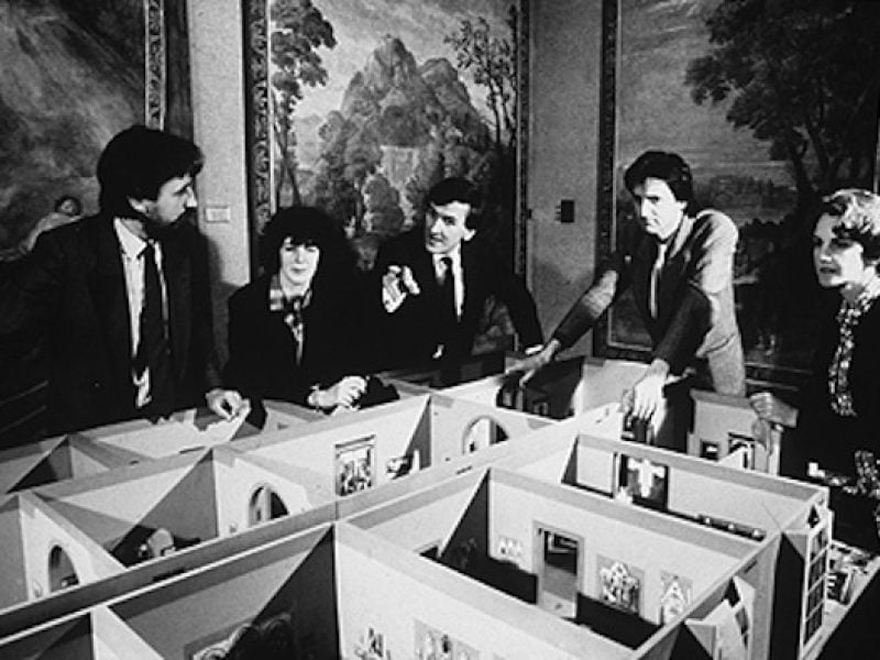 Director, Neil MacGregor and staff of the National Gallery with a model of the Sainsbury Wing interior, circa. 1985